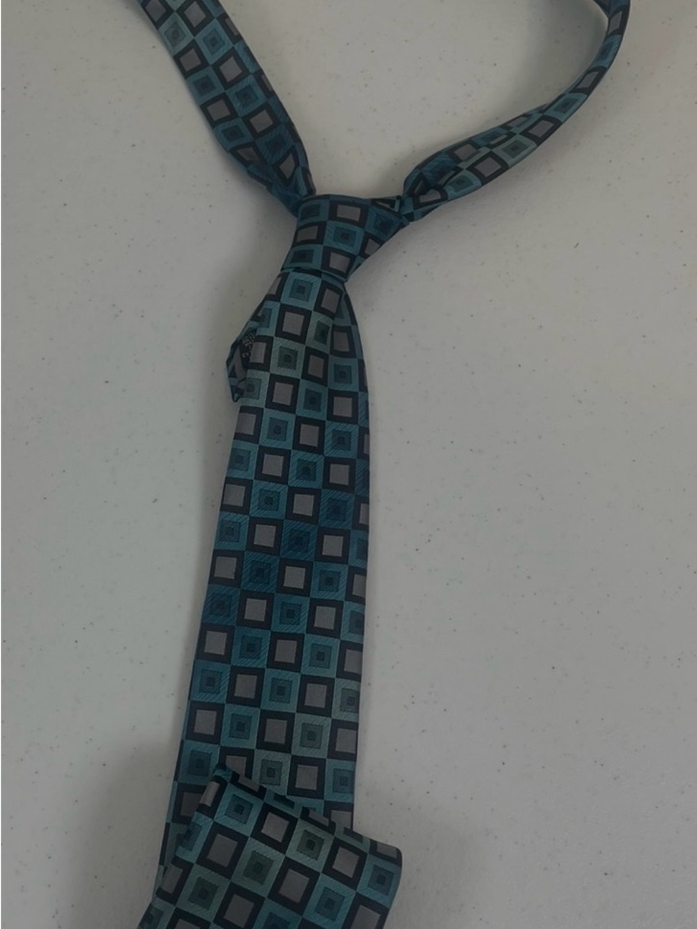 Geoffrey Beene Teal and Gray Geometric Silk Tie